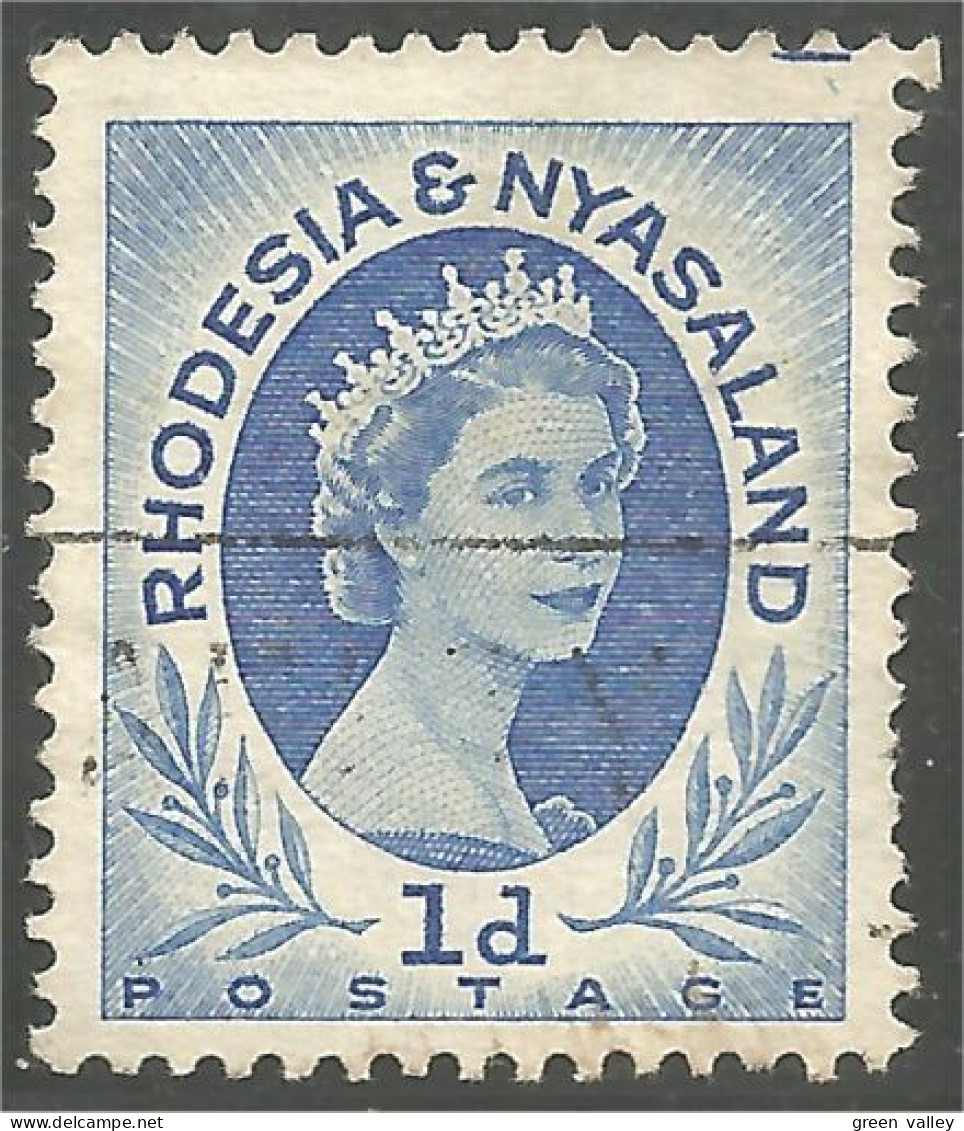 760 Rhodesia Nyasaland Queen Elizabeth II 1d Blue Bleu (RHO-30b) - Rhodesië & Nyasaland (1954-1963)