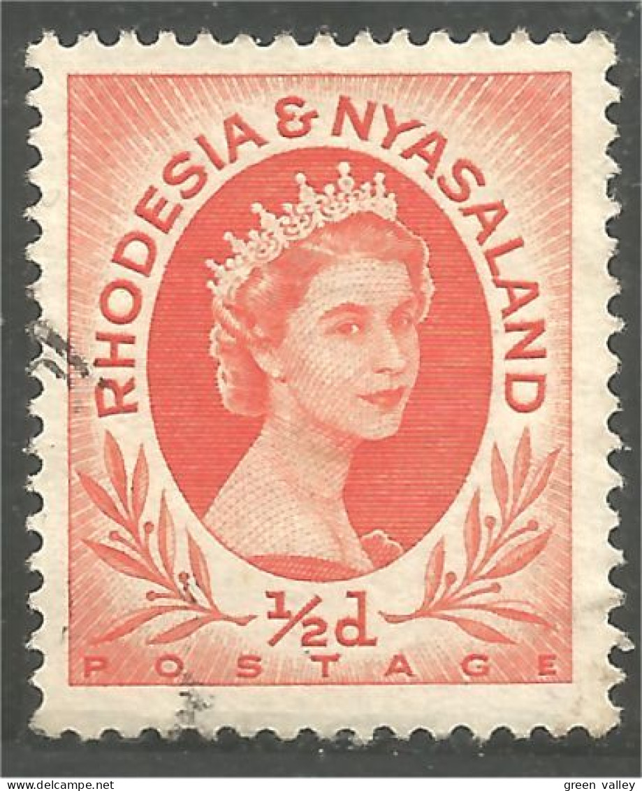 760 Rhodesia Nyasaland Queen Elizabeth II 1/2d Orange (RHO-29a) - Rhodesia & Nyasaland (1954-1963)