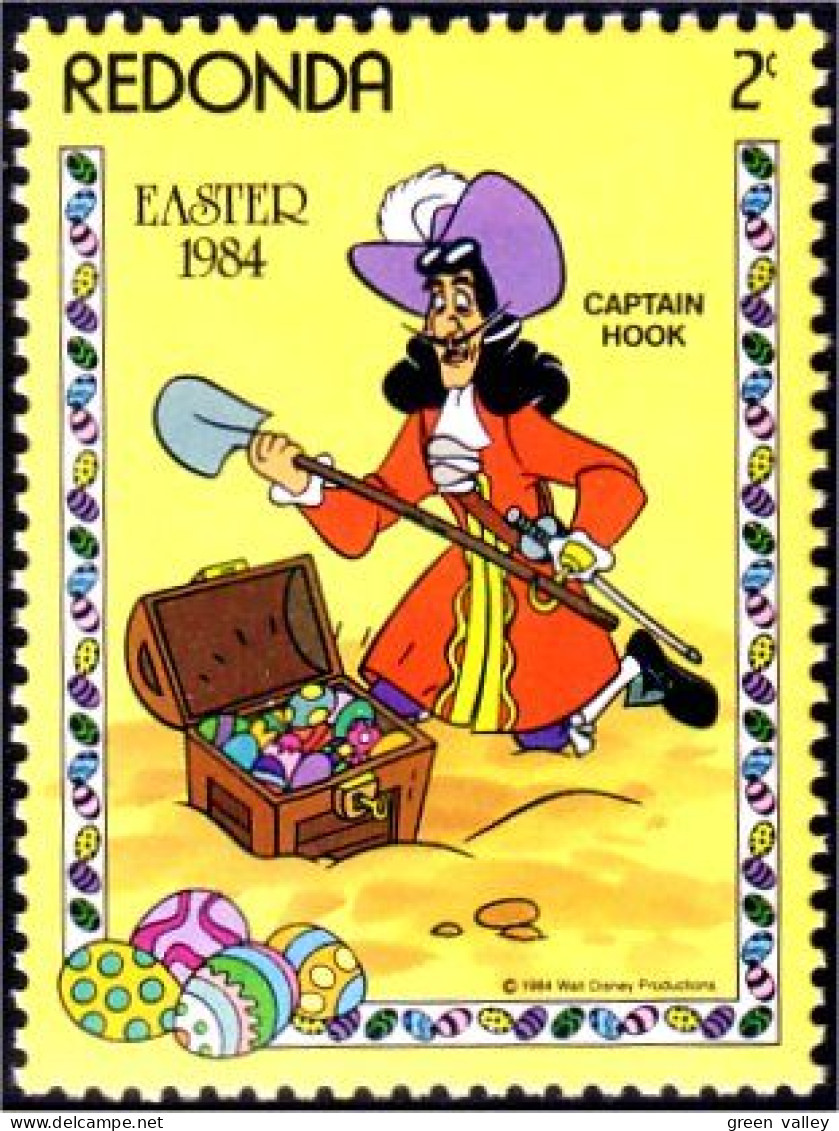 756 Redonda Disney Paques Easter Capitaine Crochet Captain Hook Oeuf Egg MNH ** Neuf SC (RED-22a) - Antigua And Barbuda (1981-...)