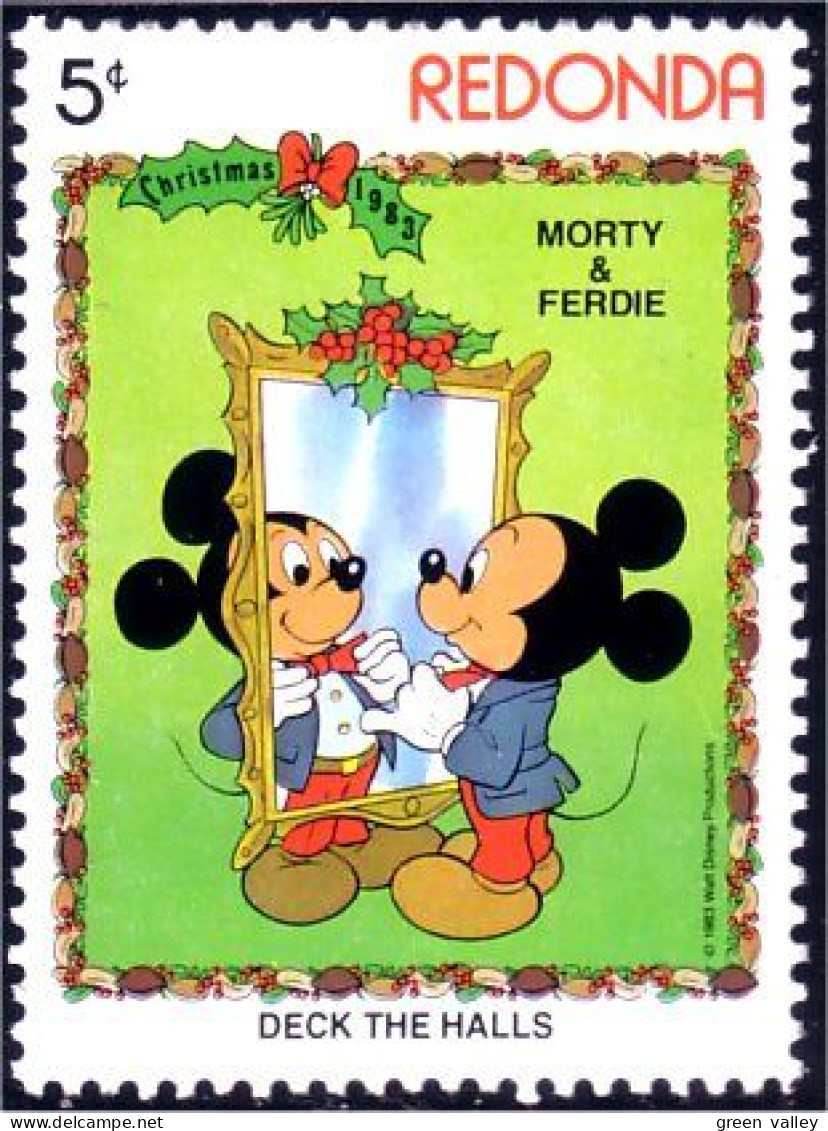 756 Redonda Disney Morty Fredie Mirror Miroir Noel Christmas MNH ** Neuf SC (RED-13a) - Antigua And Barbuda (1981-...)