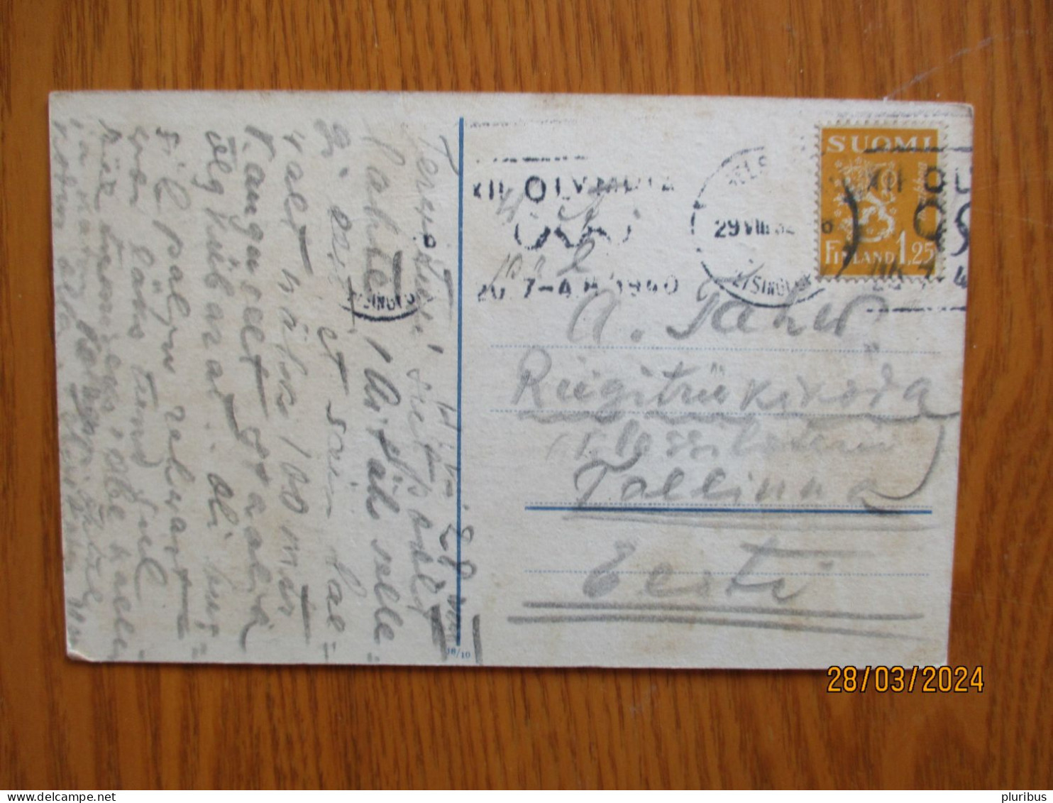 FINLAND LOG RAFTING , HELSINKI 1940 OLYMPICS ADVERTISEMENT CANCEL , TO ESTONIA   , 19-1 - Altri & Non Classificati