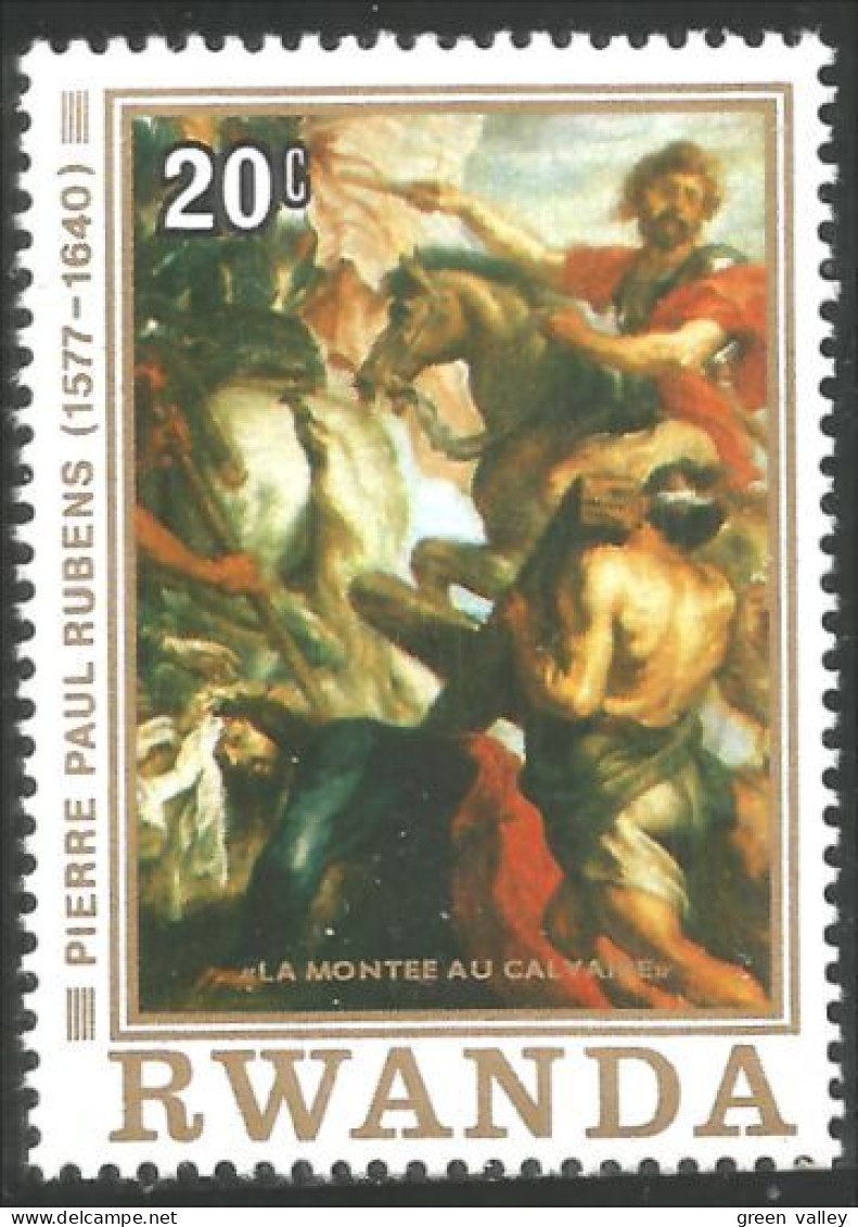 777 Rwanda Tableau Calvaire Jesus Croix Cross Calvary Painting Rider Cheval Horse Pferd MNH ** Neuf SC (RWA-296) - Unused Stamps