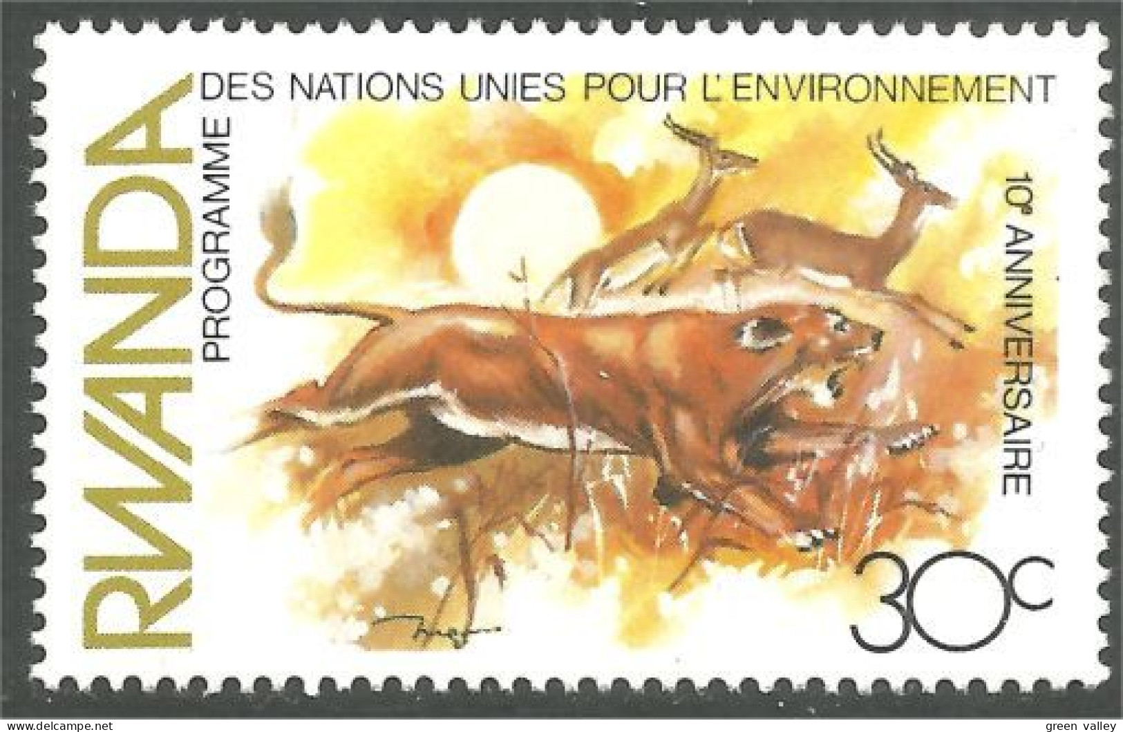 777 Rwanda Lion Leone Lowe Gazelle Antilope Antelope MNH ** Neuf SC (RWA-280b) - Félins