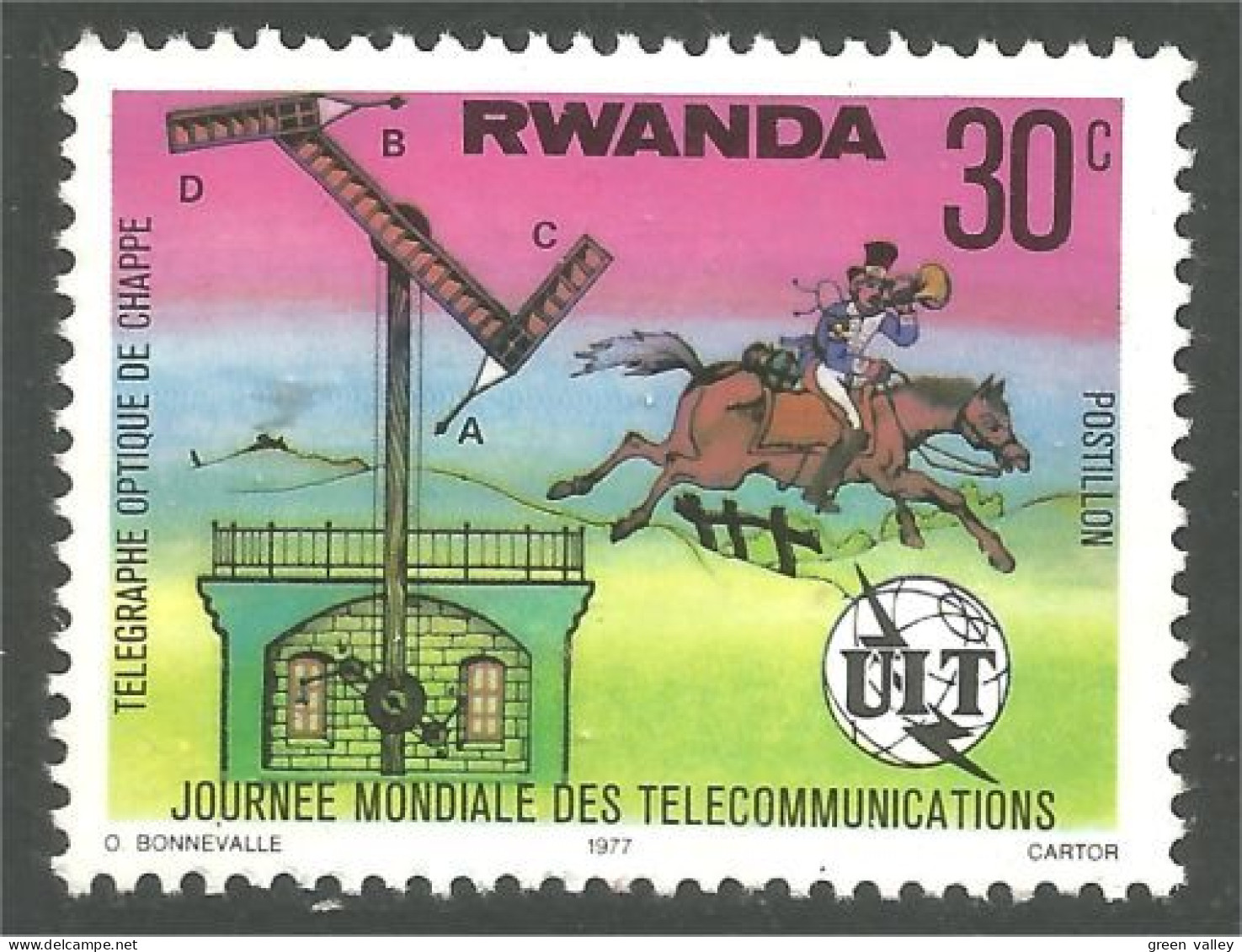 777 Rwanda Communication Telegraph Télégraphe Rider Cheval Horse Pferd MNH ** Neuf SC (RWA-281b) - Caballos