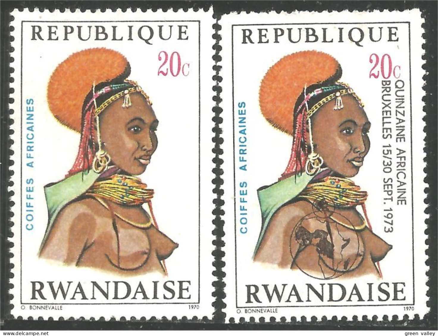 777 Rwanda Femme Coiffure Woman Hairdress + Surcharge Bruxelles 1973 No Gum (RWA-262) - Unused Stamps