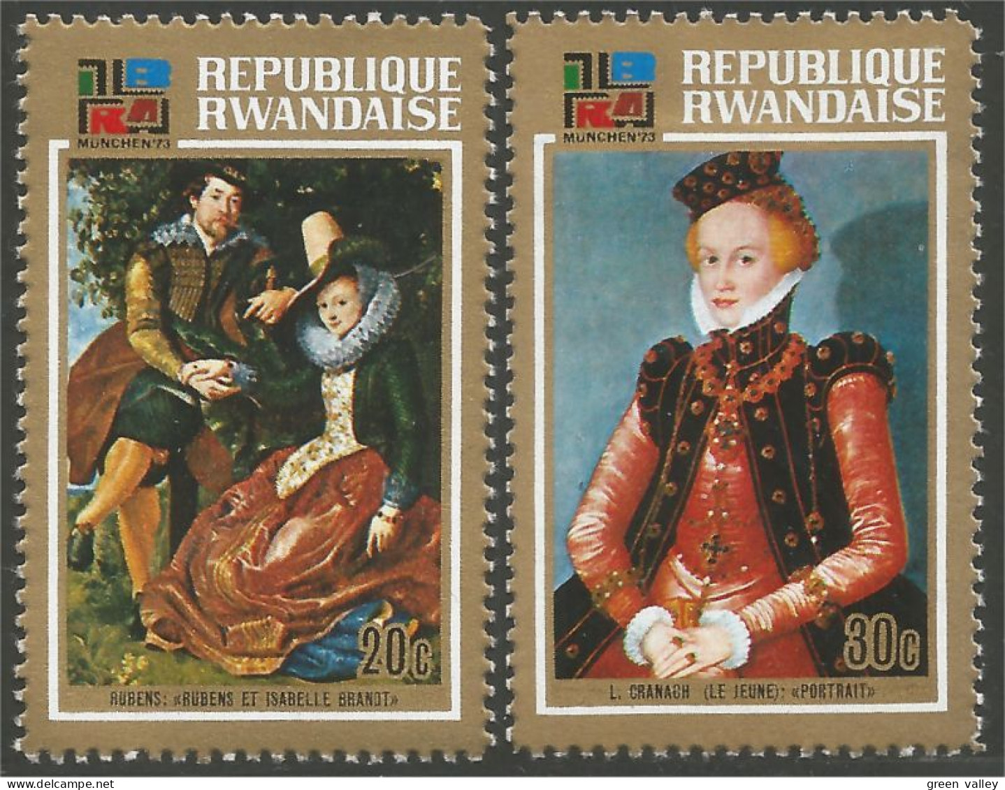 777 Rwanda Tableau Cranah Le Jeune Rubens Painting Munich 73 MH * Neuf (RWA-214d) - Briefmarkenausstellungen