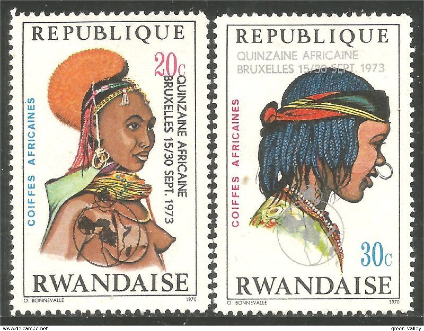 777 Rwanda Coiffes Africaines Surcharge Quinzaine Africaine Bruxelles 1973 (RWA-219) - Sonstige & Ohne Zuordnung