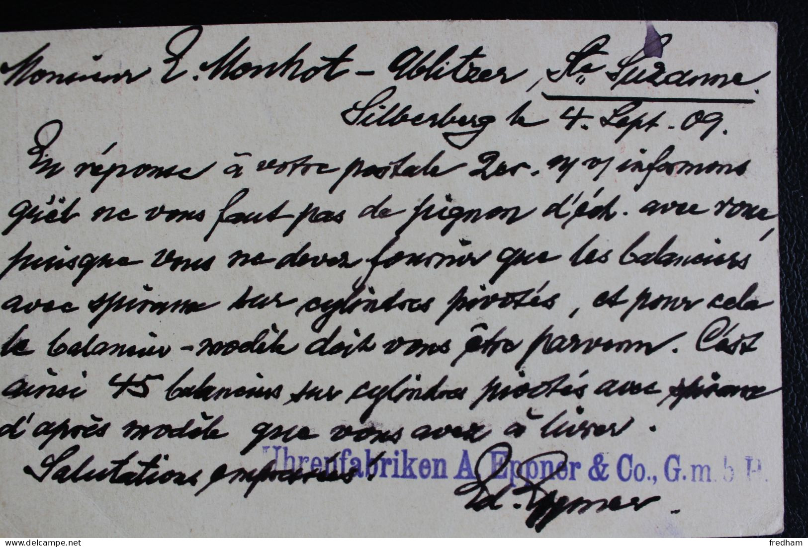 4-9-1909 SILBERBERG *(Bz.BRESLAU) Sur 10 Pf Deutsches Reich Pour MONTBELIARD FRANCE CAD DU 6-9-09 ..TB - Cartoline