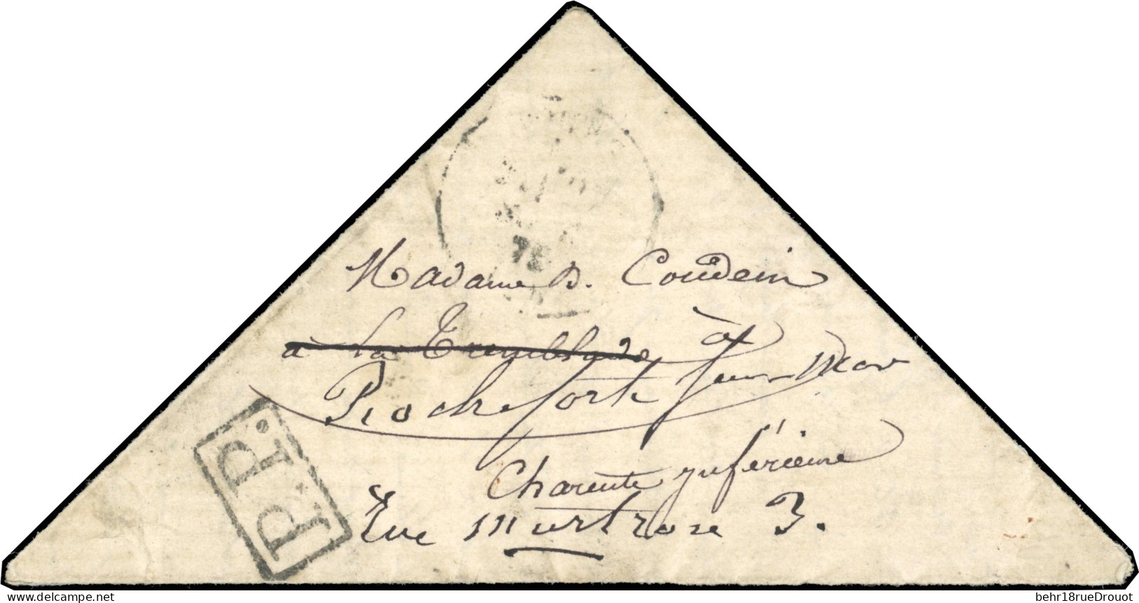 Obl. Pli Confié Du VILLE DE FLORENCE. Triangle De Rolier. Lettre Du 23 Septembre 1870 Pliée En Triangle Frappée Du PP Et - Guerre De 1870