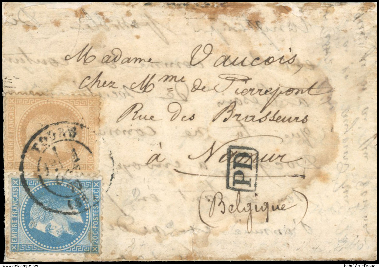 Obl. 28 + 29 - Pli Confié Du ETATS UNIS. 10c. + 20c. Lauré Obl. S/lettre Manuscrite Du 27 Septembre 1870 Frappée Du CàD  - Guerra Del 1870