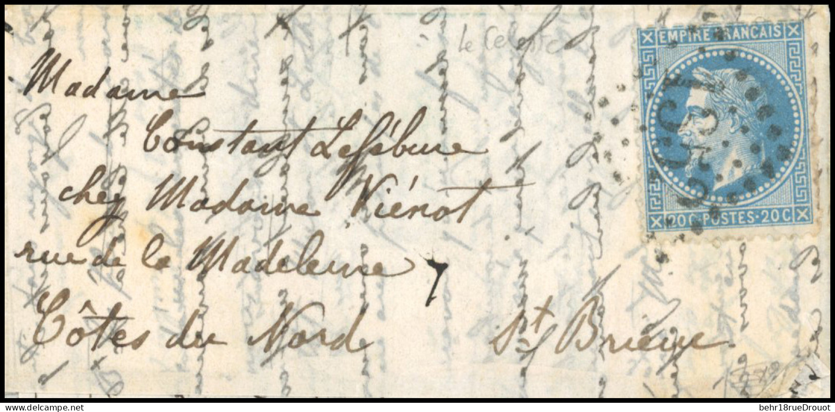 Obl. 29 - Pli Confié Du CELESTE. 20c. Lauré Obl. GC 1352 De DREUX S/lettre Manuscrite Du 29 Septembre 1870 à Destination - Krieg 1870