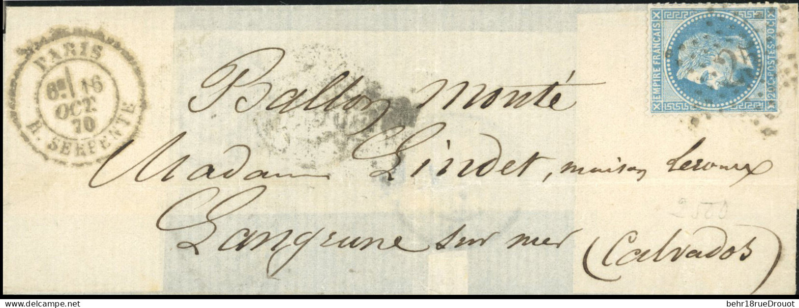 Obl. 29 - LE VICTOR HUGO. 20c. Lauré Obl. étoile ''25'' S/lettre Frappée Du CàD De PARIS - R. SERPENTE Du 16 Octobre 187 - Oorlog 1870