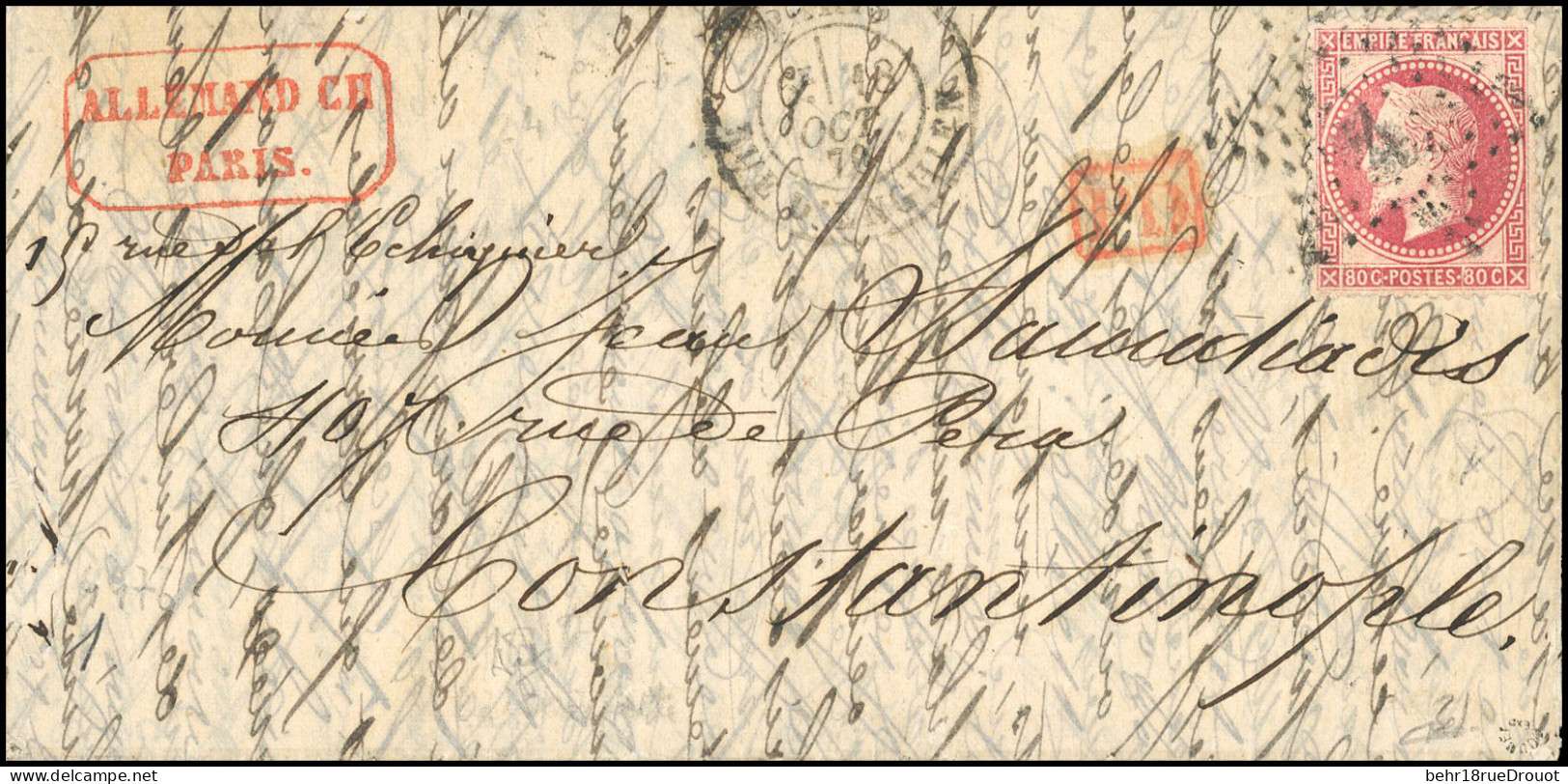 Obl. 32 - LE LAFAYETTE. 80c. Laurés Obl. étoile 4 S/lettre Frappée Du CàD De PARIS - R. D'ENGHIEN Du 18 Octobre 1870 à D - Guerre De 1870