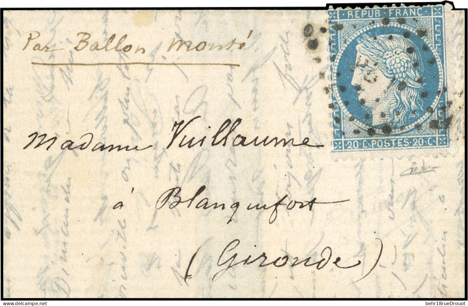 Obl. 37 - Pli Confié Du GARIBALDI. 20c. Siège Obl. De L'Ambulant PB1° S/lettre Manuscrite Du 20 Octobre 1870 à Destinati - War 1870
