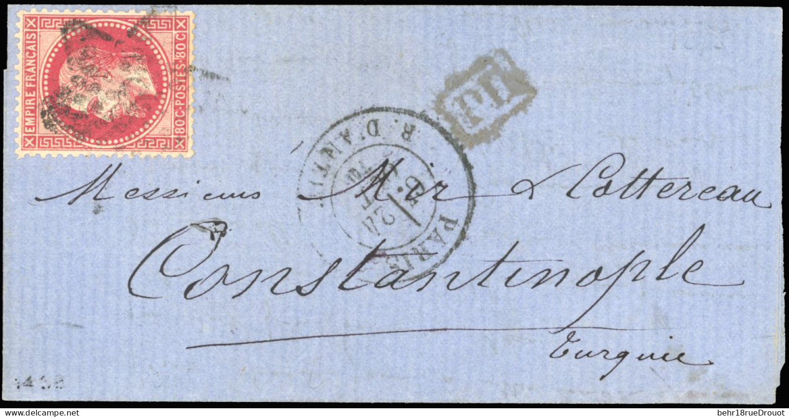 Obl. 32 - LE MONTGOLFIER. 80c. Rose Obl. S/lettre Frappée Du CàD De PARIS - R. D'ANTIN Du 24 Octobre 1870 à Destination  - Guerra De 1870