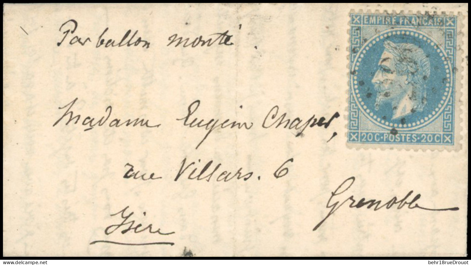 Obl. 29 - Pli Confié Du FERDINAND FLOCON. 20c. Lauré Obl. GC 2602 (NANTES) S/lettre Manuscrite Du 3 Novembre 1870 à Dest - Guerra Del 1870