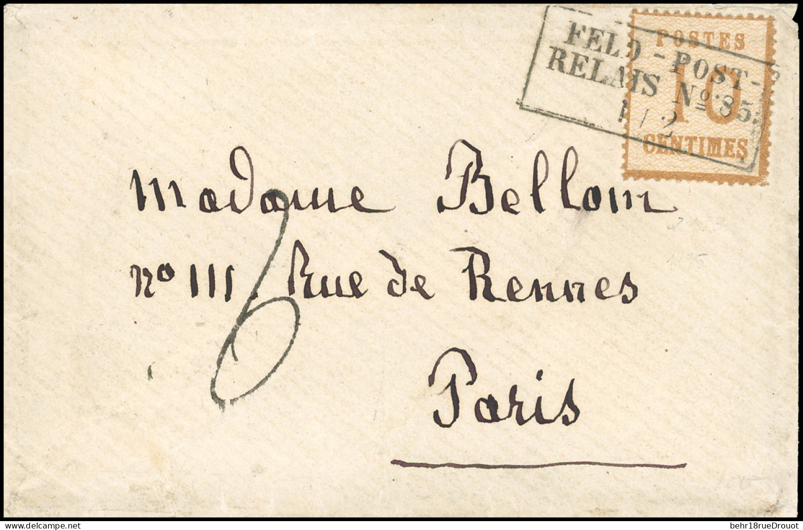 Obl. 5 - 10c. Bistre-brun Obl. S/lettre Frappée Du Cachet Encadré "FELD-POST - RELAIS N°85" à Destination De PARIS. Lett - Other & Unclassified