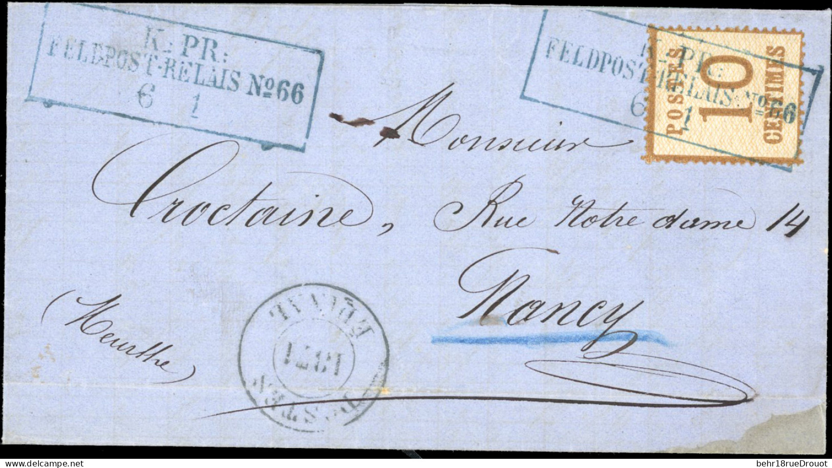 Obl. 5 - 10c. Obl. FELDPOST RELAIS N°66 Du 6 Janvier 1871 S/lettre De GERARDMER à Destination De NANCY - MEURTHE-ET-MOSE - Andere & Zonder Classificatie