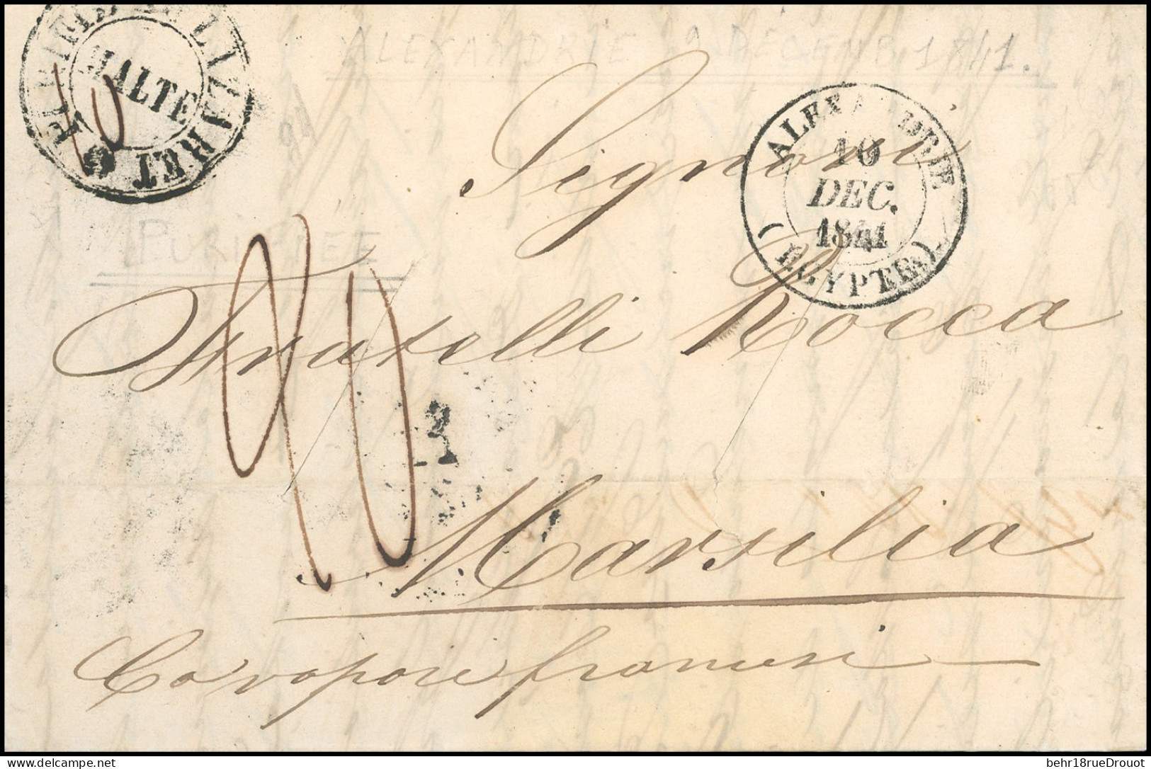 Obl. ALEXANDRIE. Lettre Manuscrite Frappée Du CàD D'ALEXANDRIE  - EGYPTE Du 10 Décembre 1841 à Destination De MARSEILLE  - 1849-1876: Periodo Clásico