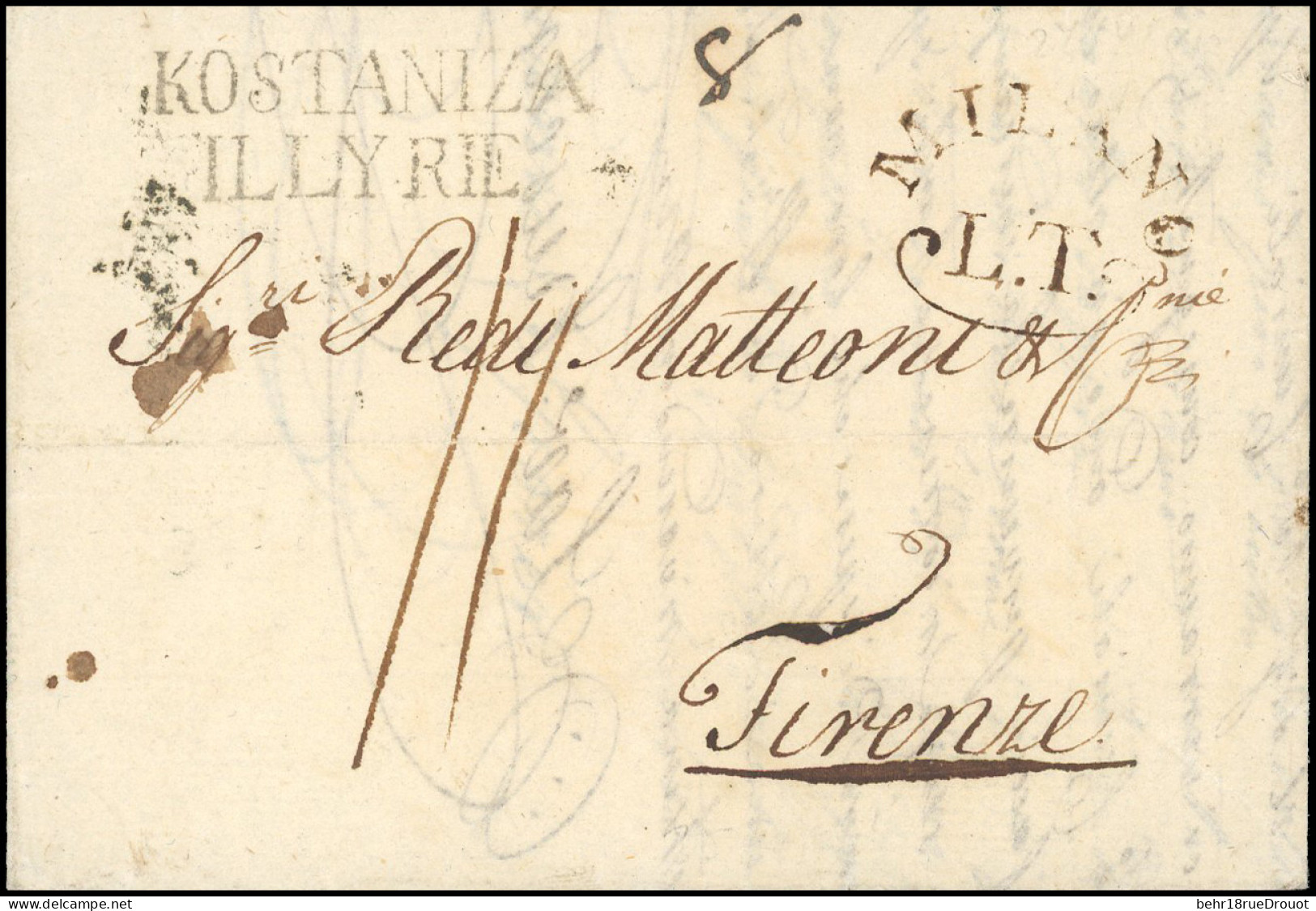 Obl. KOSTANIZA. Lettre Du 27 Juillet 1813 Frappée De La Griffe KOSTANIZA - ILLYRIE à Destination De FLORENCE - ITALIE. A - 1792-1815 : Departamentos Conquistados