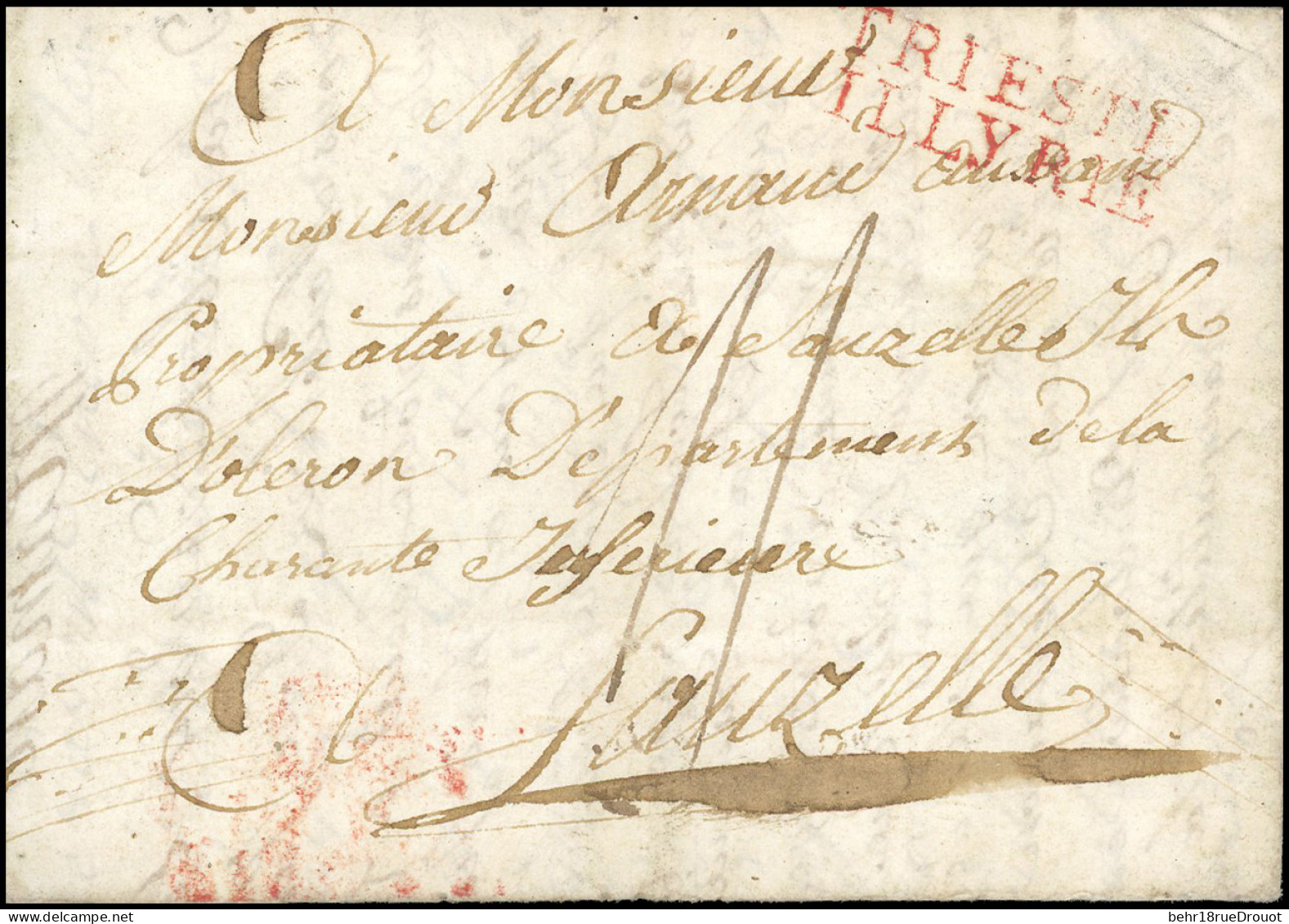 Obl. TRIESTE. Lettre Du 14 Février 1811 Frappée De La Griffe Rouge TRIESTE - ILLYRIE à Destination De SAUZELLE - CHARENT - 1792-1815: Conquered Departments