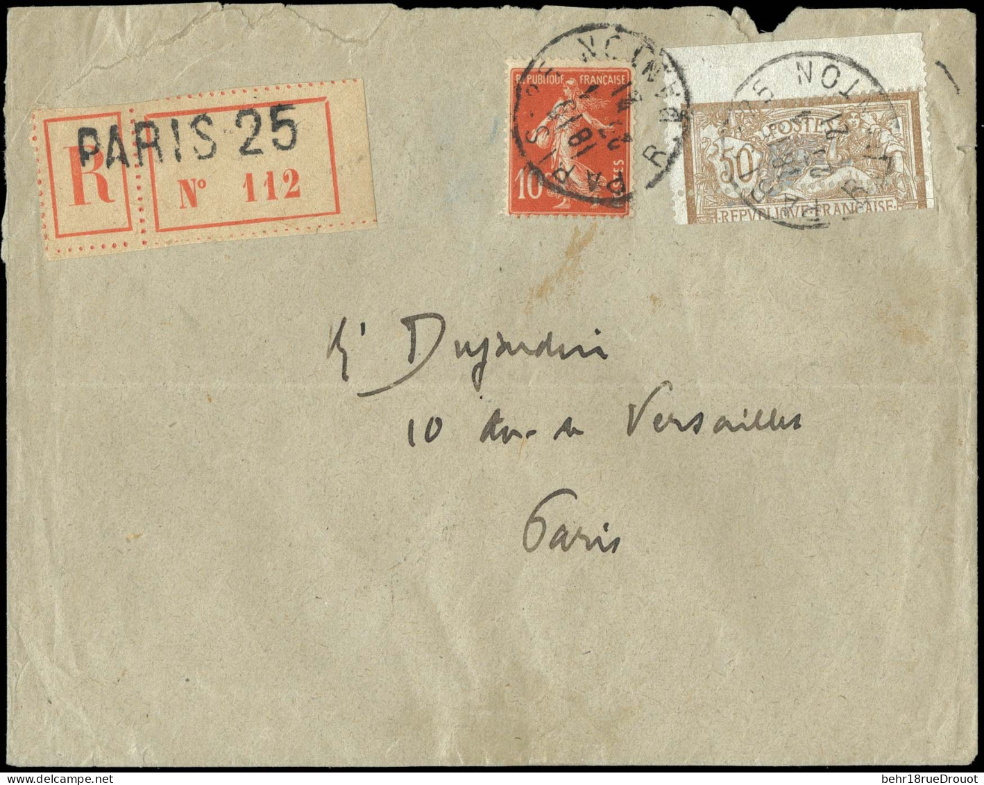 Obl. 120 - 50c. Merson Brun Et Gris, Belle Variété De Piquage, Obl. S/lettre Recommandée Frappée Du CàD De PARIS 25  - R - Other & Unclassified