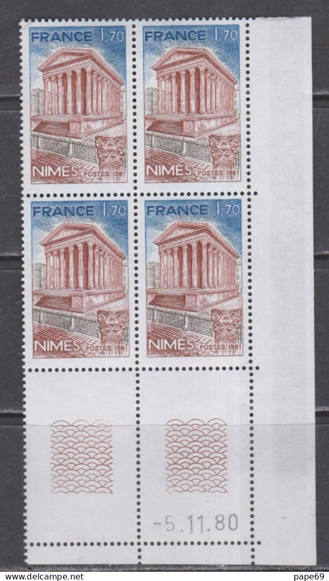 France  N° 2133 XX La Maison Carrée à Nimes, En Bloc De 4 Coin Daté Du 5 . 11 . 80 ; Sans Trait, Sans Charnière, TB - 1980-1989