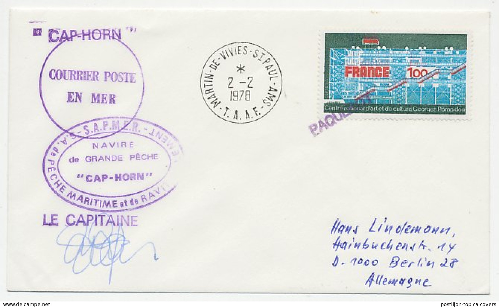 Cover / Postmark France 1978 Fishing Boat Cap Horn - Paquebot - Bateaux