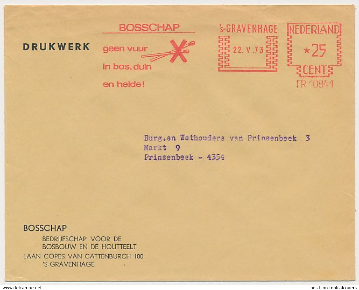 Meter Cover Netherlands 1973 Safety Match - No Fire In The Woods, Dunes And Heaths ! - Feuerwehr