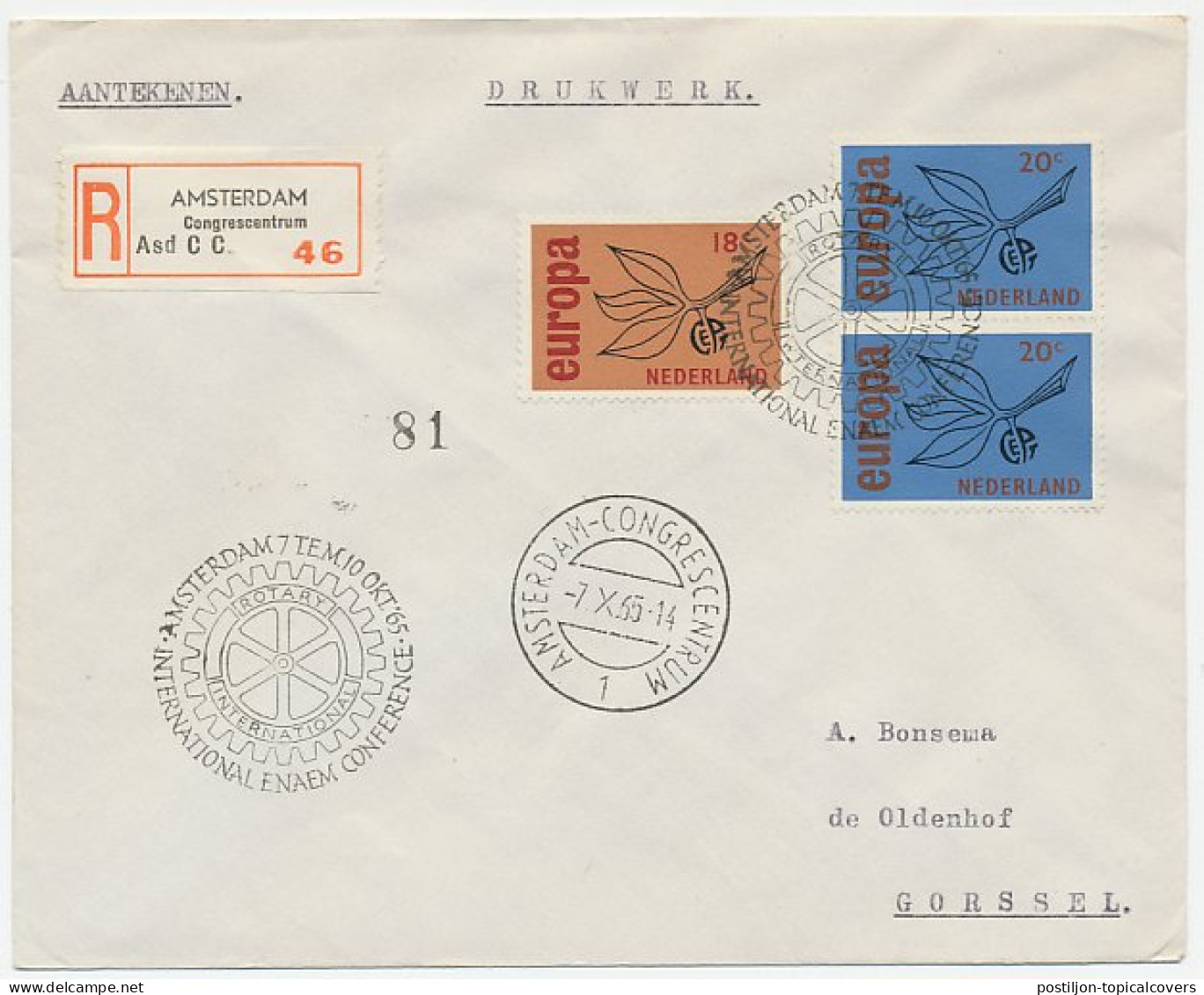 Registered Cover / Postmark Netherlands 1965 Rotary International Conference - Rotary, Lions Club