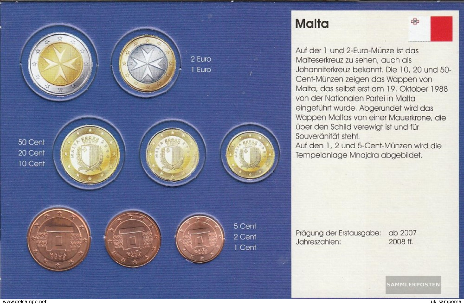Malta M1- 3 2008 Stgl./unzirkuliert Stgl./unzirkuliert 2008 Kursmünze 1, 2 And 5 Cent - Malta