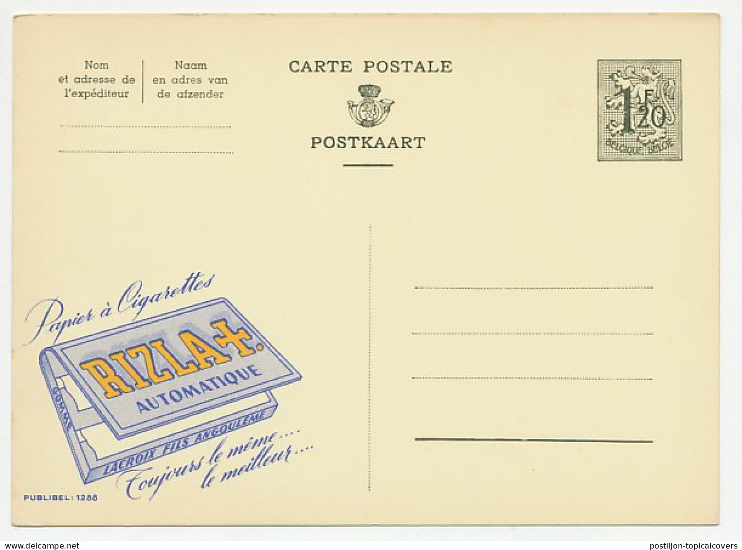 Publibel - Postal Stationery Belgium 1954 Cigarette Paper - Rolling Tobacco - Tobacco
