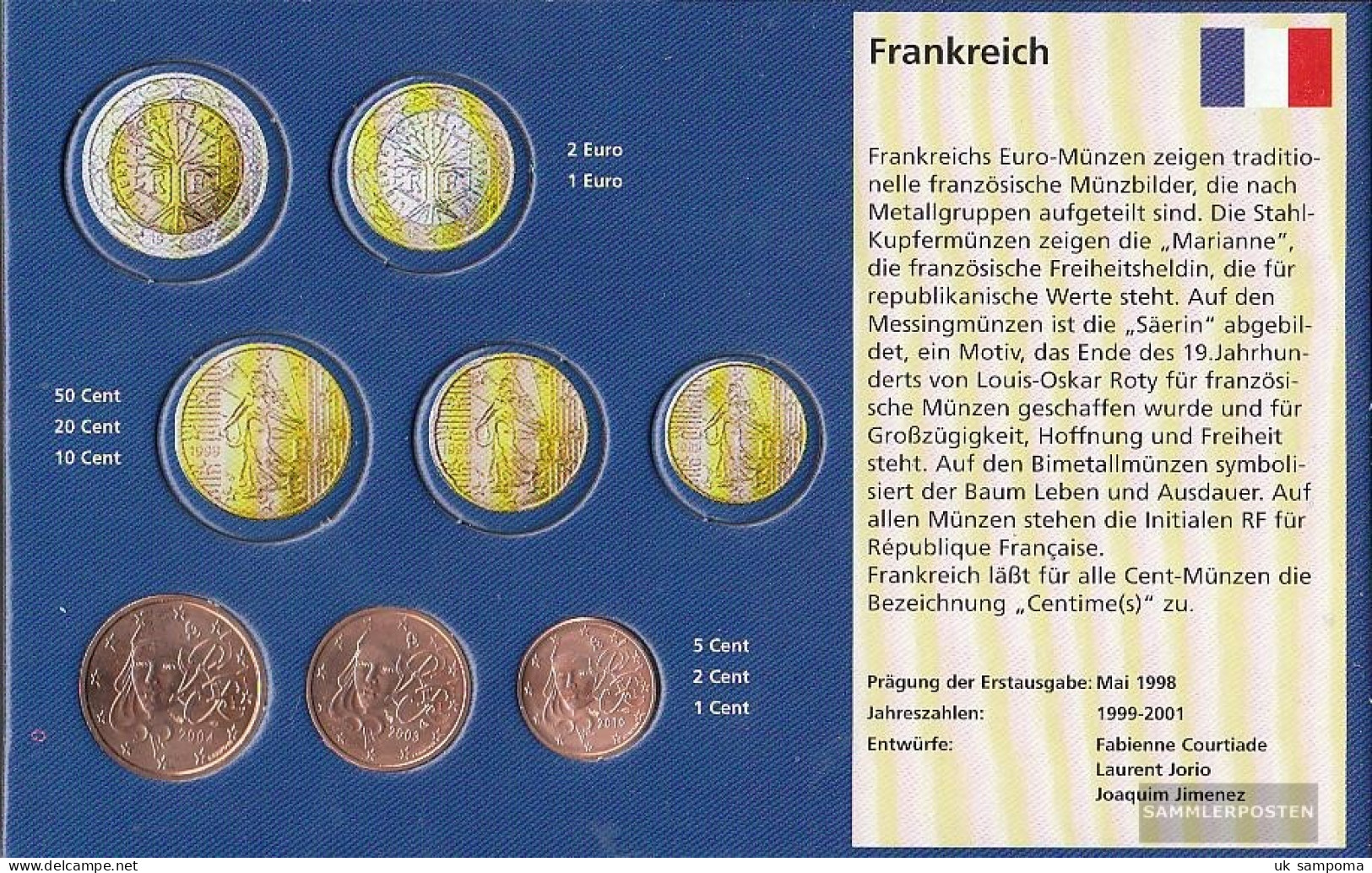 France F1 - 3 Stgl./unzirkuliert Mixed Vintages Stgl./unzirkuliert Ab 1999 Kursmünze 1, 2 & 5 Cent - Frankreich