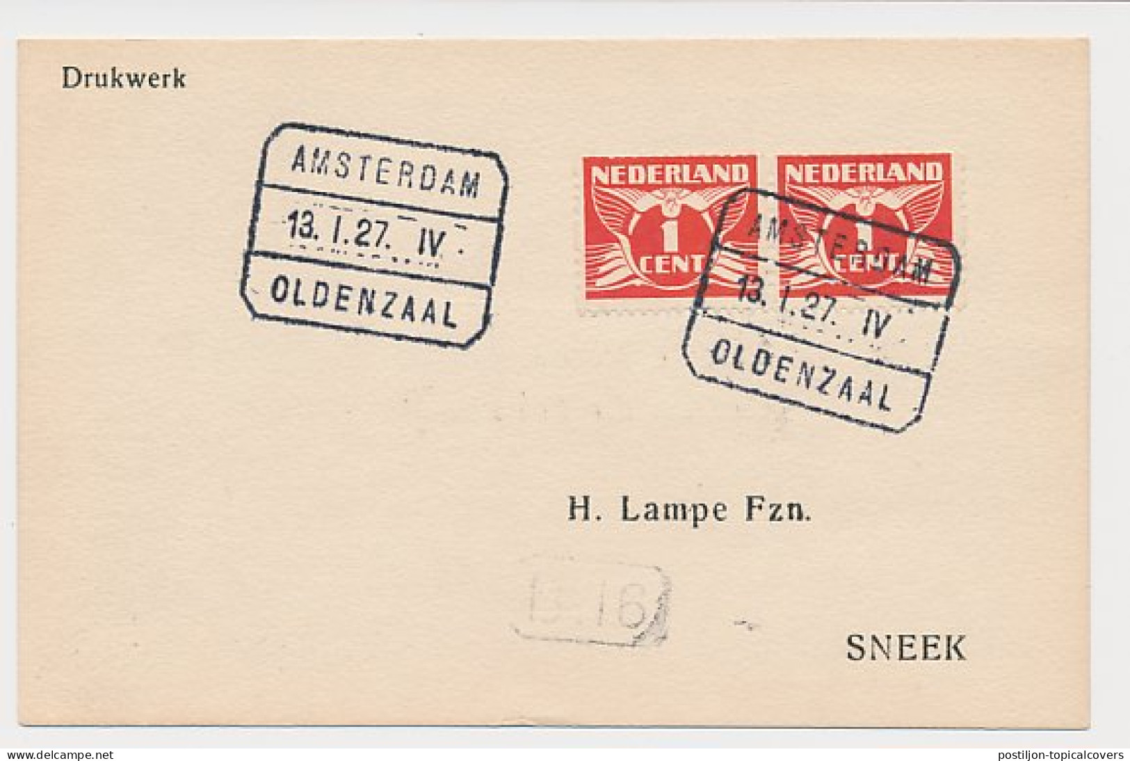 Treinblokstempel : Amsterdam - Oldenzaal IV 1927 - Unclassified