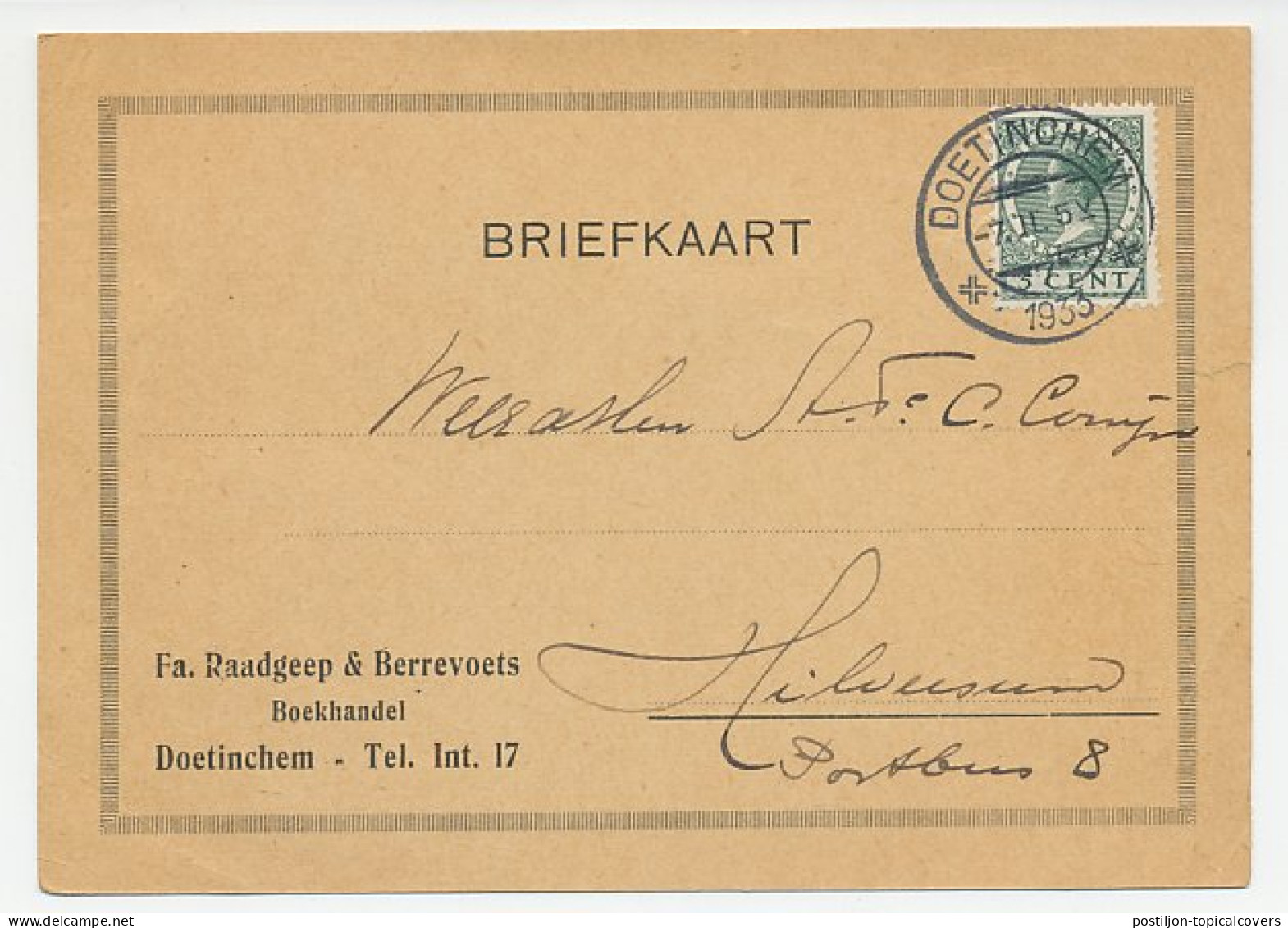 Firma Briefkaart Doetinchem 1933 - Boekhandel - Ohne Zuordnung