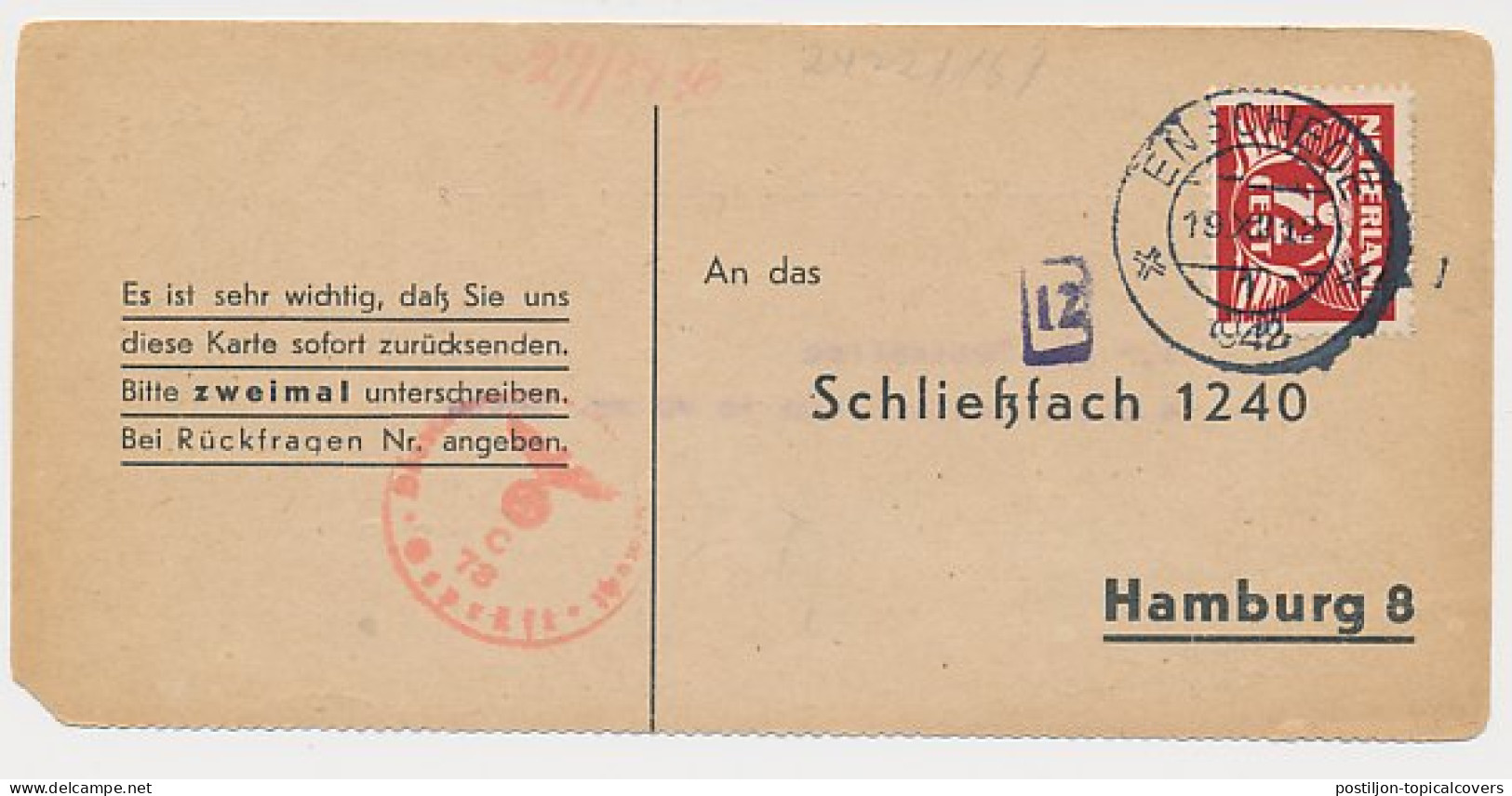 Enschede - Hamburg Duitsland 1942 - Liebesgabenpaket - Ohne Zuordnung