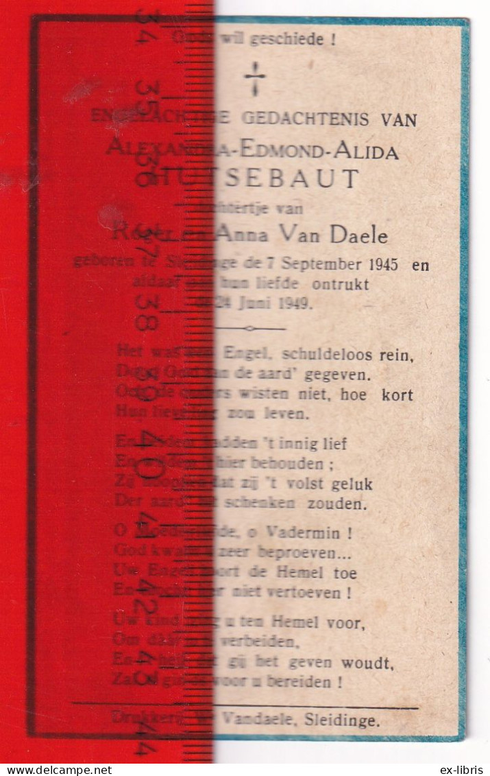 SLEIDINGE - Alexandra E. A. Hutsebaut ° Sleidinge 07/09/1945 † Sleidinge 24/06/1949 - Devotion Images