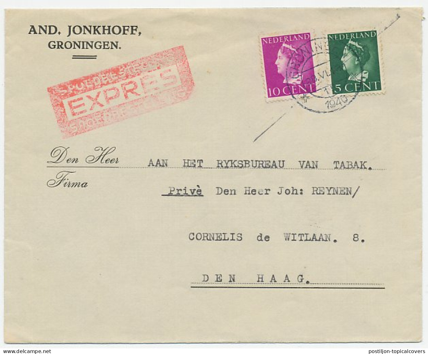 Em. Konijnenburg Groningen 1940 - Negatief EXPRES Stempel - Ohne Zuordnung