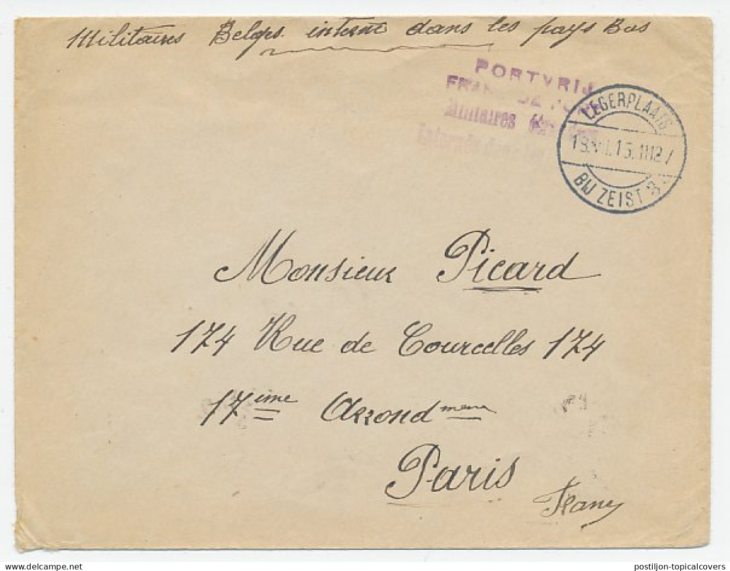 Franc De Port Legerplaats Bij Zeist - Frankrijk 1915 - Ohne Zuordnung