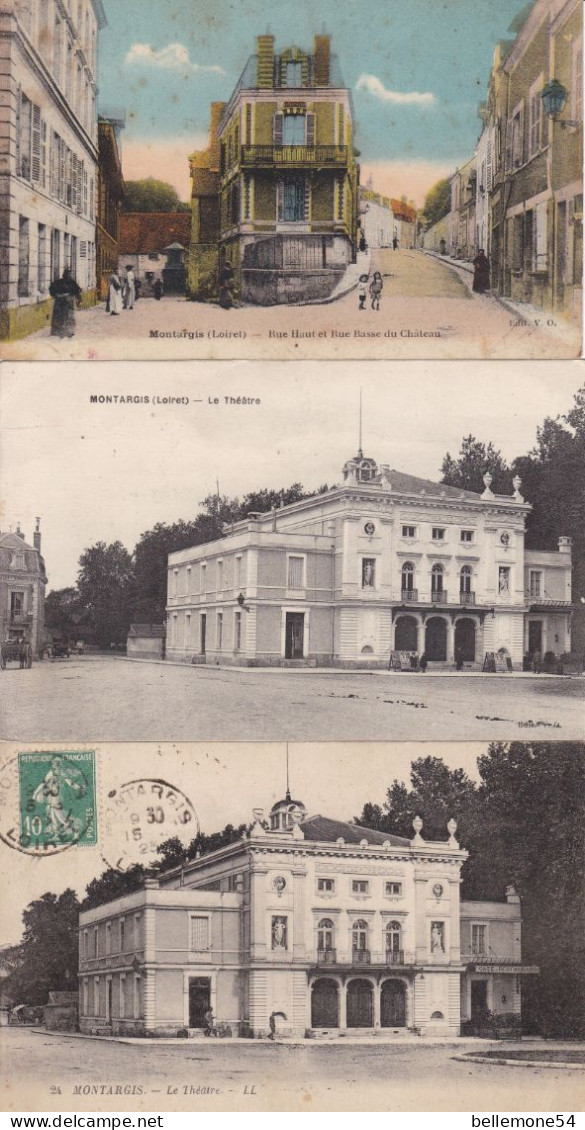 Cpa Dept 45 - Montargis - Lot De 3 Cartes Différentes - Rue Haute Et Rue Basse Du Château - Le Théâtre - Pithiviers