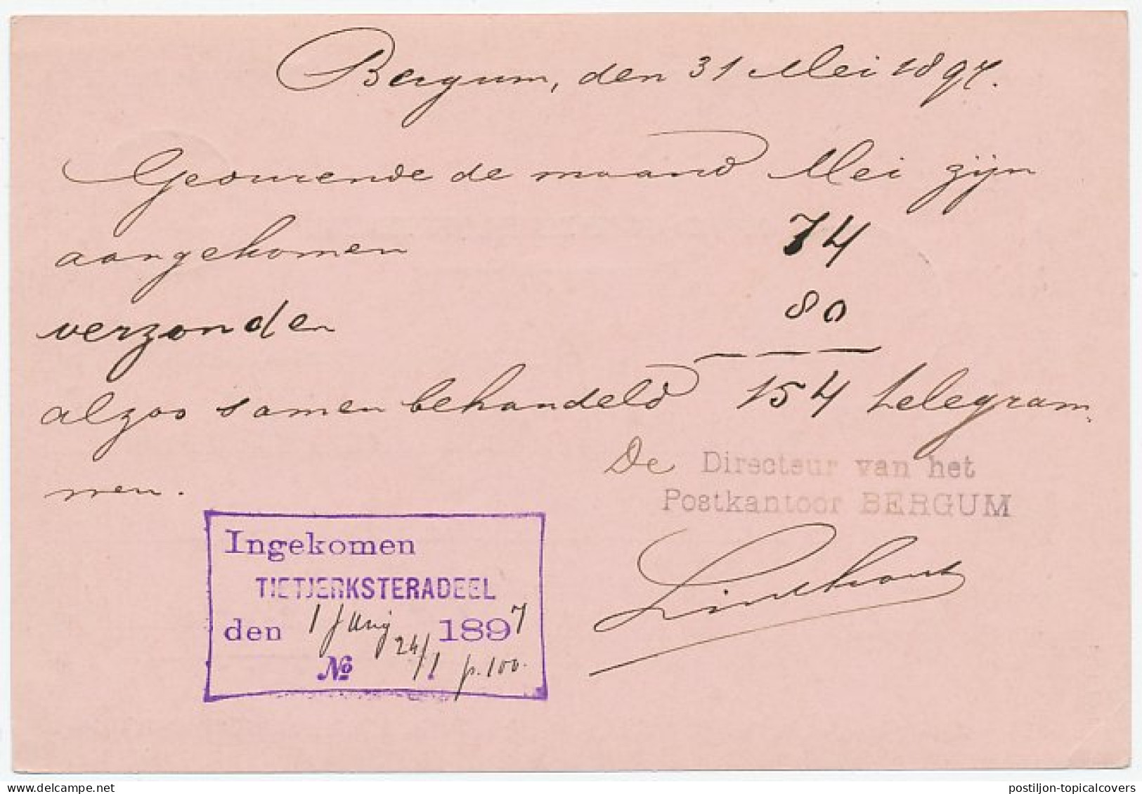 Dienst Posterijen Bergum - Hardegarijp 1897 - Non Classificati