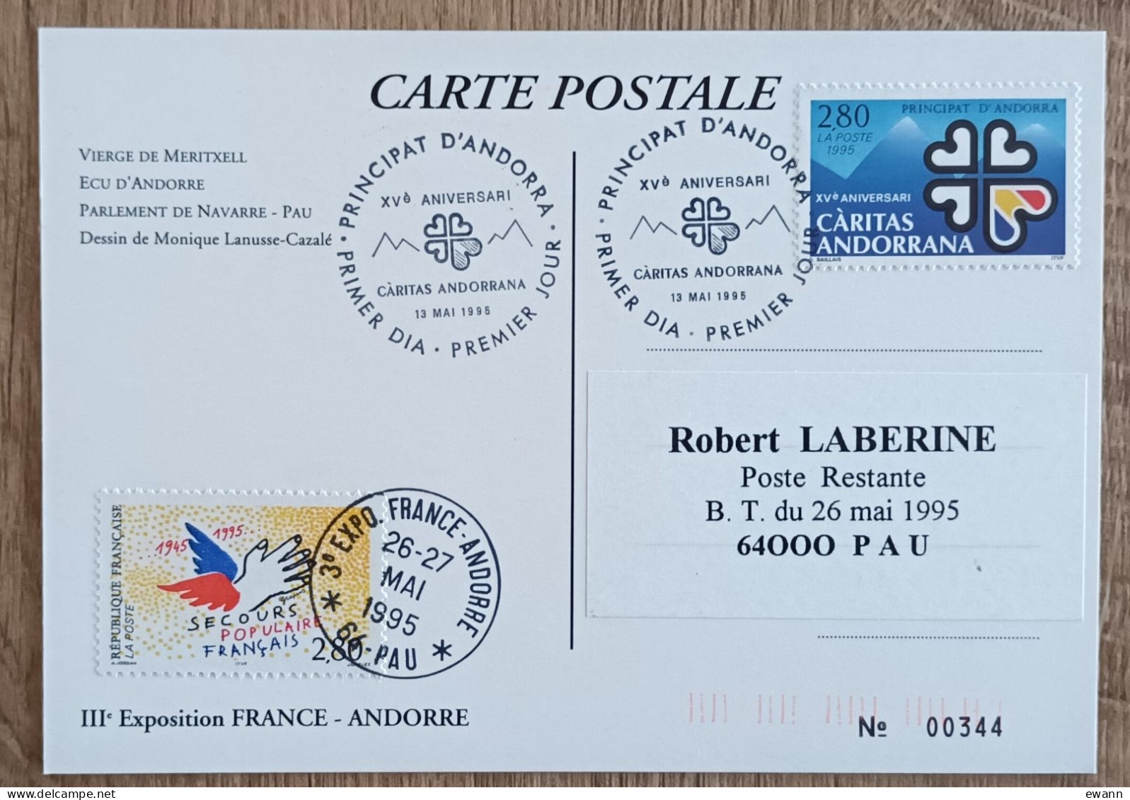 YT N°2947 Sur Carte - 3e EXPO FRANCE ANDORRE - PAU - 1995 - Covers & Documents