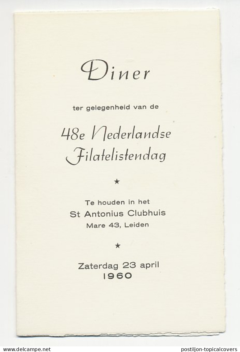 Diner Kaart Leiden 1960 - 48e Nederlandse Filatelistendag - Non Classificati