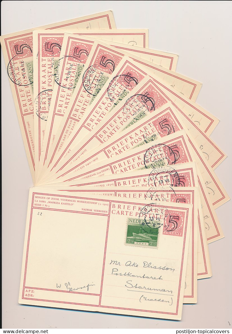 Briefkaart G. 284 Complete Set / Bijfrankering Groningen 1946 - Ganzsachen