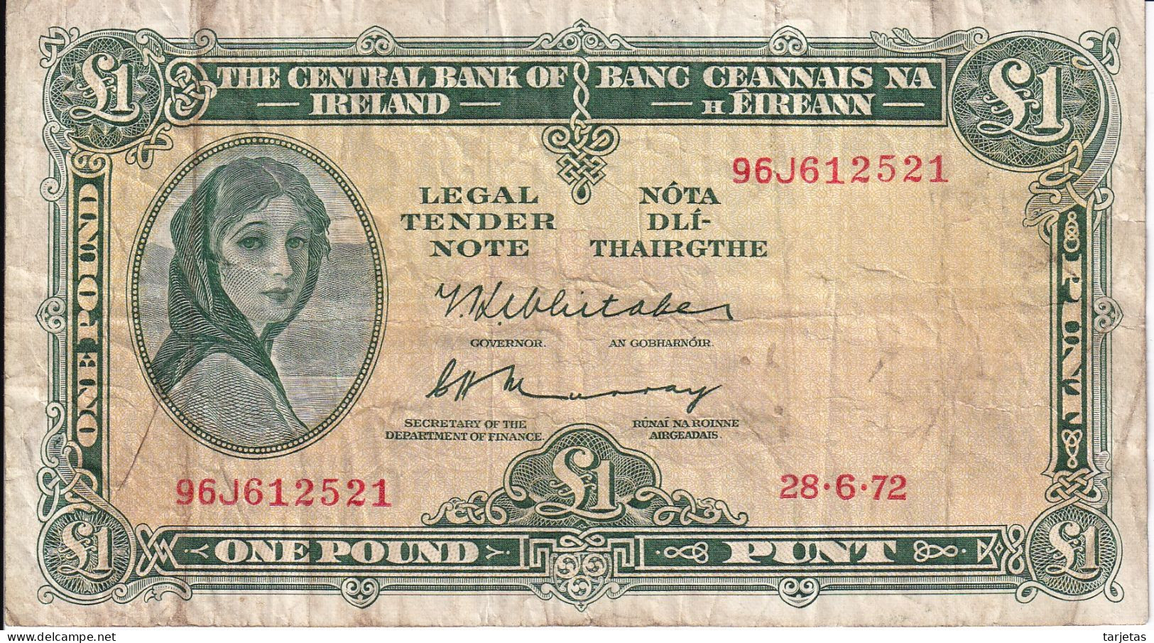 BILLETE DE IRLANDA DE 1 POUND DEL AÑO 1972 (BANKNOTE) - Irlanda