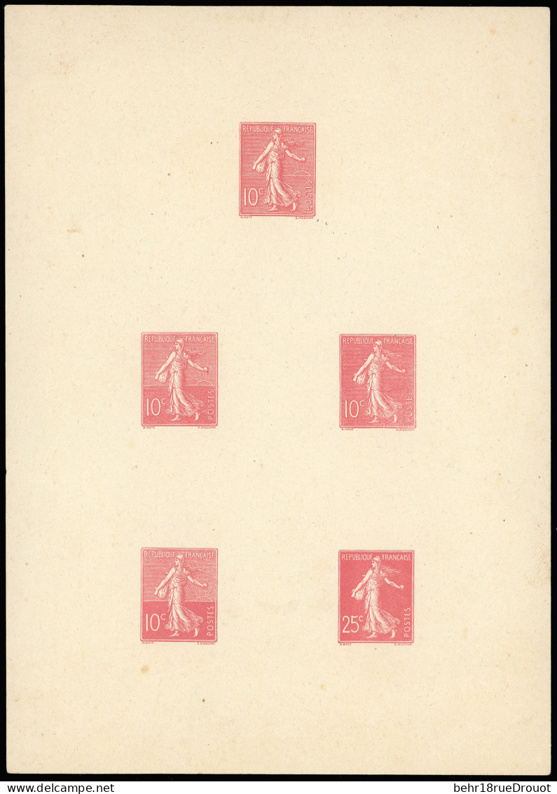 (*) 129 - Epreuve S/feuillet En Rouge Des 5 Décompositions Du 10c. Ligné Au 25c. Semeuse Fond Plein. SUP. R. - Altri & Non Classificati