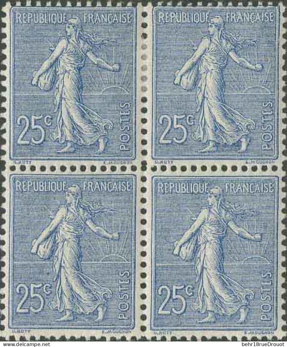 ** 132 - 25c. Semeuse De Roty Bleu. Bloc De 4. Fraîcheur Postale. 2 Timbres *. SUP. - Autres & Non Classés