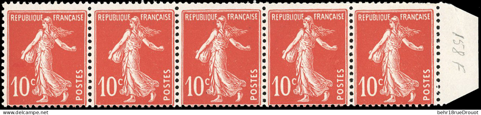 ** 138 - 10c. Semeuse Rouge. Impression Recto/verso. Bande De 5. BdeF. SUP. - Other & Unclassified
