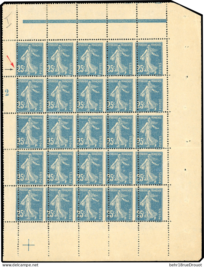 ** 140 - 25c. Semeuse Bleu. Piquage à Cheval. Bloc De 25. SUP. - Altri & Non Classificati