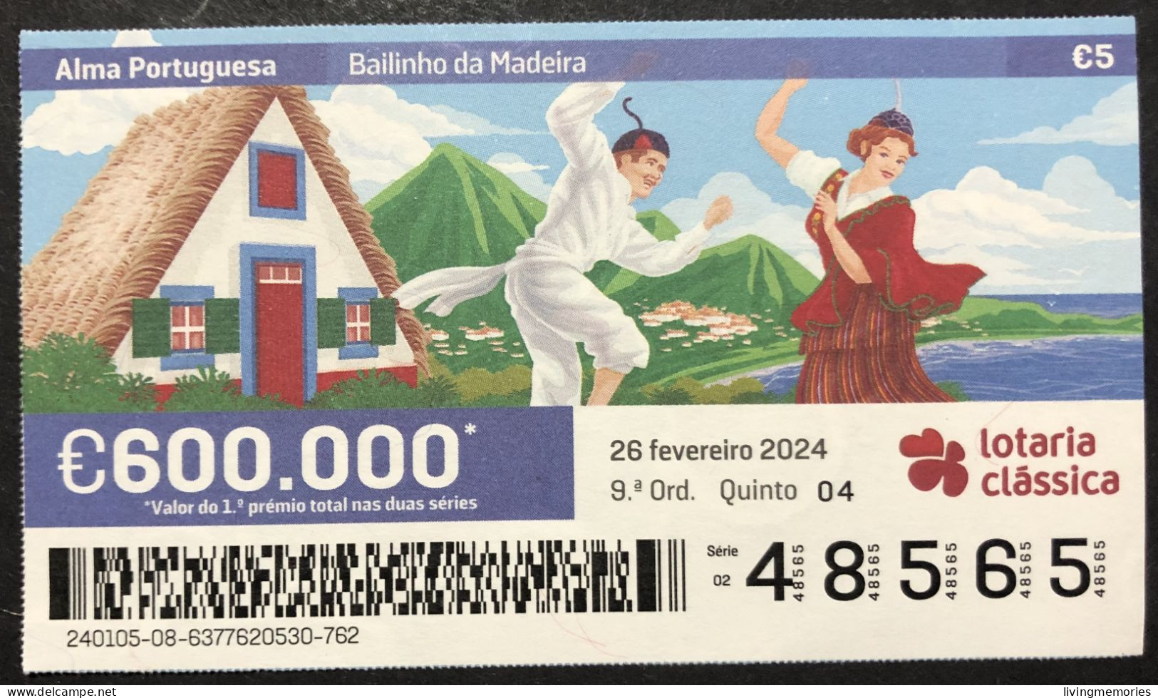 116 P, 1 X Lottery Ticket, Portugal, « Alma Portuguesa »,« Portuguese Soul », « Bailinho Da Madeira », 2024 - Billets De Loterie